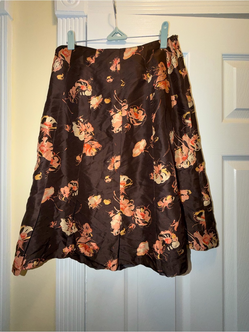 Banana republic Brown A-Line silk Skirt with Peach and Pink Floral Print